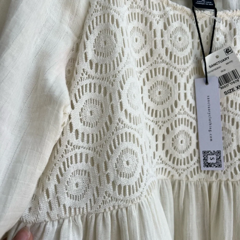 NEW Sanctuary XL White Cotton Peasant Dress Boho Festival Lightweight - Picture 6 of 10